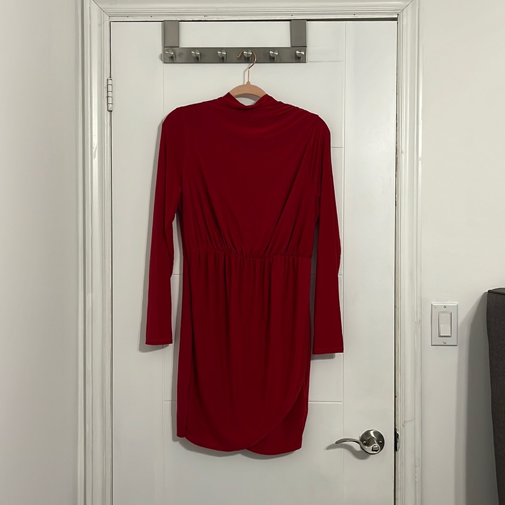 Long Sleeve Burgundy High Neck Dress